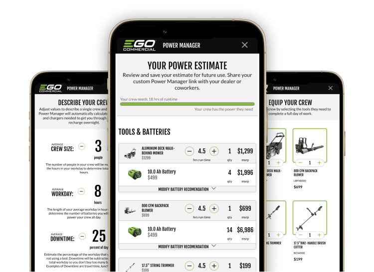 Example of Power Manager input screens and estimate